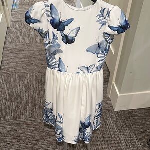 Elegant White and Blue Butterfly Kids Dress